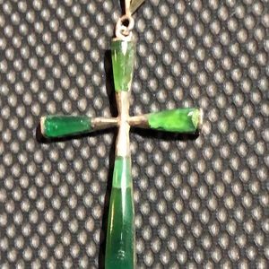 Vintage Green stone cross necklace